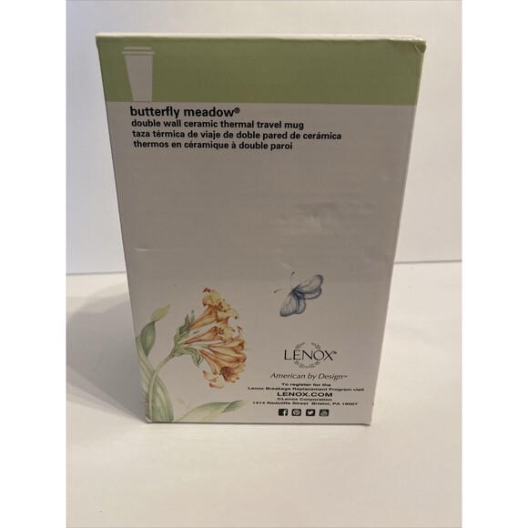 Lenox Butterfly Meadow 10oz Ceramic Thermal Travel Mug w/ Lid NIB Gift - Picture 6 of 8